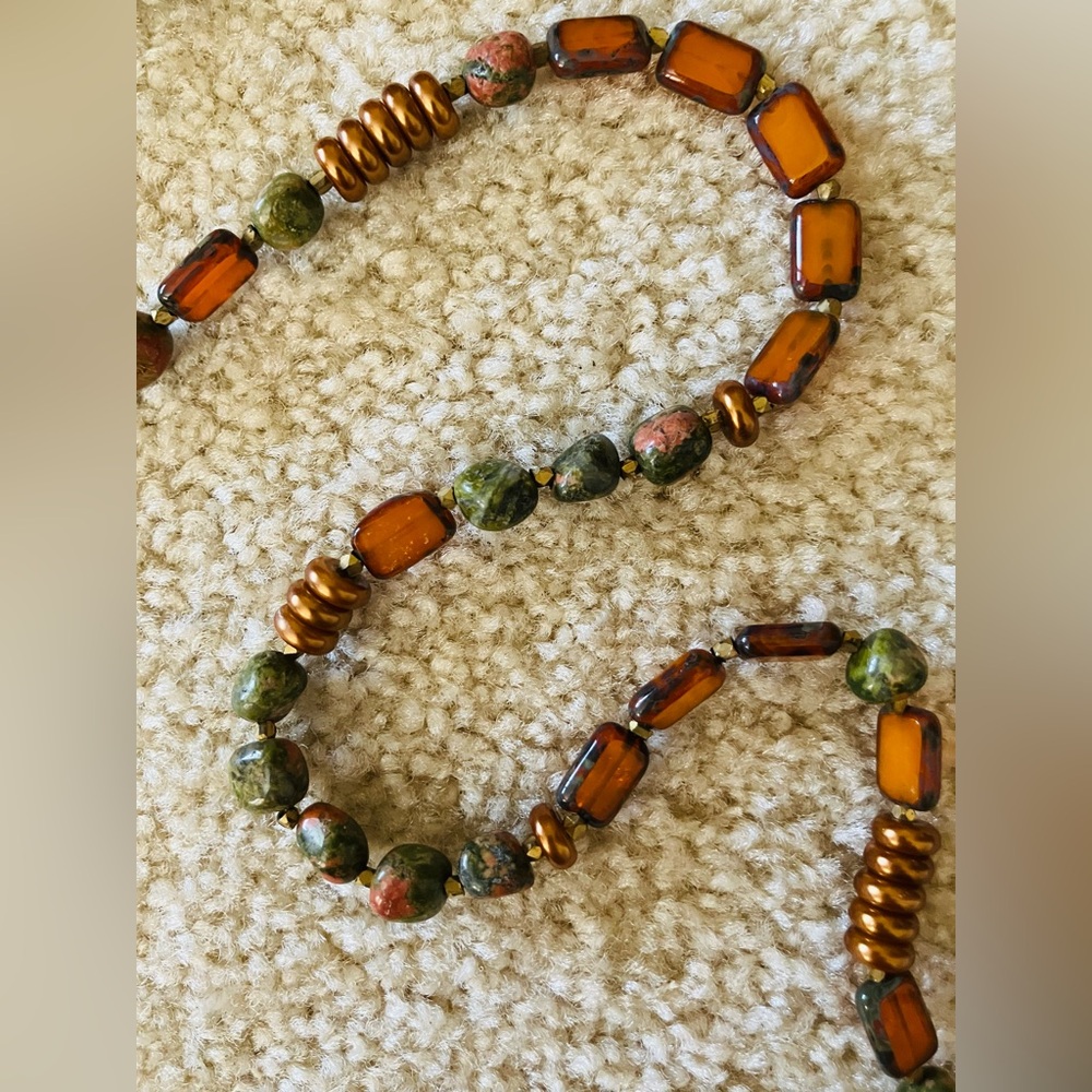 Handmade Earth-Tone Necklace 34 Inches Long